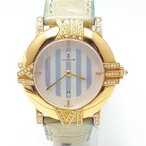 Corum 18kt Yellow Gold Diamond Mother of Pearl Alligator Leather Watch 49.301.65